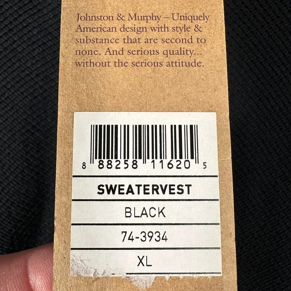 Johnston‎ & Murphy Mens XL Black 100% Pima Cotton Quarter Zip Sweater Vest